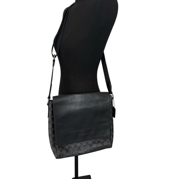 COACH Men's Black Houston Map Messenger Bag  with Adjustable Strap - Picture 1 of 13